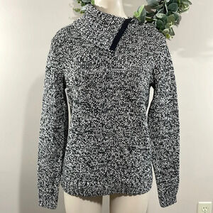 Chaps Sweater Asymmetrical Foldover Collar Turtleneck Black and White M